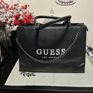 GUESS Lindey Carryall Black Tote with Gunmetal Chain